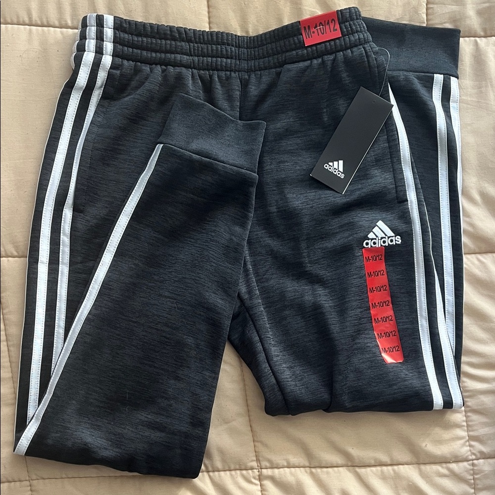 Adidas Kids Black Joggers with White Stripes